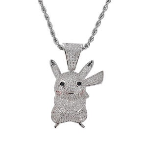 Pendentif Pikachu le plus vendu, en argent 925, micro-pavé de diamants, charme de dessin animé, unisexe, hip-hop, à porter au quotidien, disponible à la vente - Product Image 1