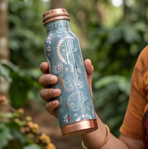 Artisanal Bohemian Printed Copper Water <b>Bottle</b> Eco Friendly Leakproof <b>Flask</b> for Daily Hydration Home Office Gym Yoga and Travel - Product Image 5