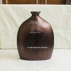 Hand-Finished Speckled Metal <b>Vase</b> Trio Antique Champagne & Bronze Floral <b>Vase</b> Luxury Oval Cocoon <b>Vase</b> for Modern Interior Design - Product Image 4