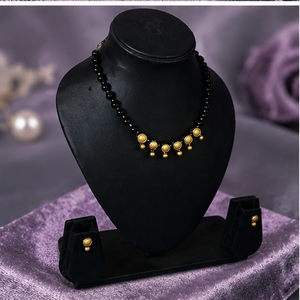 Gold Plated Brass Black Beaded Necklace and Stud Earring Set Classic Geometric Jewelry <b>Gift</b> for <b>Wedding</b> Party KOTTRAVAI - Product Image 4