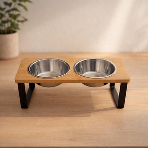 Approvisionnement direct usine – Gamelle moderne en bois et acier, réglable en hauteur, personnalisable, écologique, pour petits et grands animaux - Product Image 4