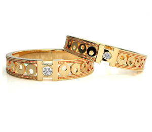 925 Sterling Silver Gold Plated Geometric <b>Couple</b> <b>Rings</b> - Product Image 3