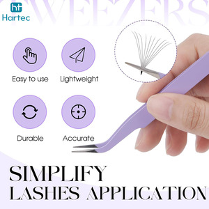 Prix d'usine, pinces à cils professionnelles en acier inoxydable violettes pointues, outils manuels pour extensions de cils avec logo personnalisé OEM/ODM - Product Image 4