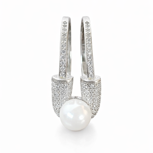 Bague de cocktail pour femme en argent sterling 925, géométrique, ouverte, avec perle et pavé de diamants, classique, élégante et minimaliste, pour soirée - Product Image 1