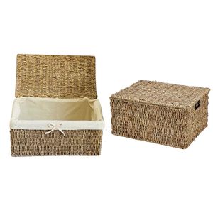 Natural Seagrass <b>Storage</b> <b>Basket</b> Lid Cotton Liner <b>Rectangular</b> Woven <b>Basket</b> with Removable Cotton Liner - Product Image 1