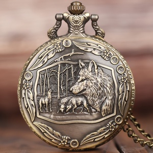 NW1453 Montre de poche créative loup sauvage vintage bronze - Product Image 1