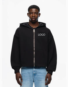 Sudadera con capucha con cremallera OEM personalizada, de 430GSM, elegante, térmica, oversize, de secado rápido, transpirable, de poliéster/algodón para hombre - Product Image 1