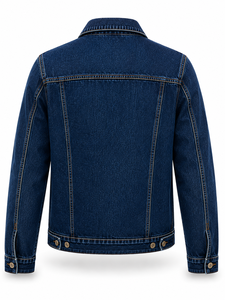 Veste en jean bleu foncé pour homme, 100% coton, coupe classique, fermeture à boutons, style décontracté, vêtement d'automne, coupe-vent, écologique, vintage - Product Image 3