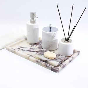 Bandeja de Exhibición de Mármol Natural a Bajo Precio para Velas, Difusores, Decoración de Bodas y Hogar - Diseño Floral Moderno Multifuncional AALIYAN - Product Image 1
