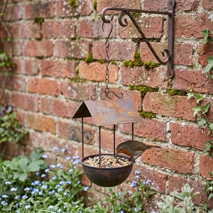 Iron Bird Feeder Hanging Outdoor <b>Garden</b> Use Natural Finish Traditional Style Weather Resistant Hanging Bowl Feeder for Birds - Product Image 1