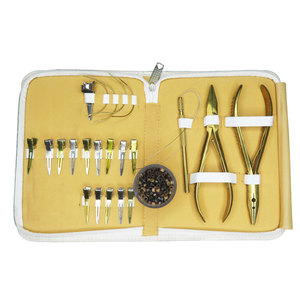 Premium 24K Gold Style Hair Extension <b>Set</b> - Complete Stylist Kit with Application & <b>Pliers</b> - Elegant Gold Zipper Travel Case - Product Image 5