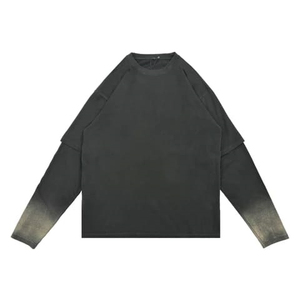 เสื้อยืดผู้ชายสองชั้นสีซีดจาง ผ้าฝ้ายเจอร์ซีย์ 100% ออกแบบเองได้ ทรงโอเวอร์ไซส์ ไหล่ตก สไตล์สตรีทแวร์ เสื้อยืดเปล่าสำหรับผู้ชาย - Product Image 1