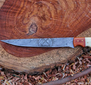 Couteau à filet en acier Damas fait main avec manche en bois de rose, lame de 8 pouces, design ambidextre |   Couteau de chef pour la cuisine et la pêche - Product Image 2