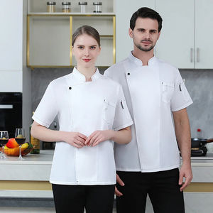 Camiseta de Chef para Trabajadores, Transpirable, 65% Poliéster, 35% Mezcla de Algodón, Camisa Tejida Blanca y Negra para Trabajadores - Product Image 5
