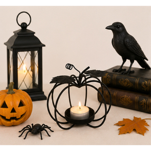 Matte Black Iron Pumpkin Candle Holder for Halloween and Table Decor Wrought Iron Pumpkin Shaped Tealight Stand Low Price - Product Image 6