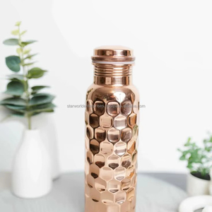 Botella de agua de gimnasio de cobre puro 100%, botella de agua Dirking para viajes y deportes con estampado indio, hecha en la India - Product Image 2