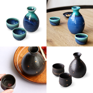 Juego de Sake de Cerámica Estilo Izakaya de Alta Gama Awasaka, Botella con Dos Tazas, Interior Tradicional Negro y Dorado, Reutilizable y Ecológico - Product Image 5
