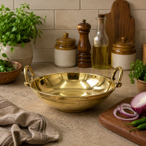Premium Polished Brass Serving Kadhai with Brass Handles Traditional Indian Curry Bowl Heavy Duty Kitchen Cookware for Home Rest - Product Image 2