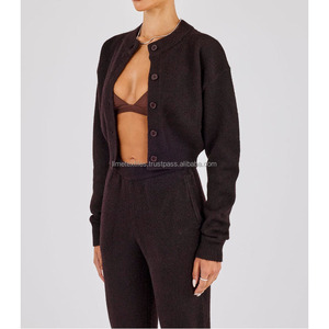 OEM New Arrival Knit Two Piece Set Cardigan Sweater Color <b>Block</b> Autumn Women's Vintage Fit Flare Elastic Waist Crew Neck Dress - Product Image 5