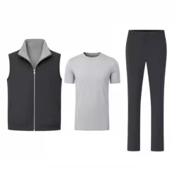 Traje de Verano de 3 Piezas para Hombre al por Mayor: Chaleco Reversible, Camiseta de Algodón Mercerizado Transpirable y Pantalón Elástico de Pierna Recta - Product Image 5