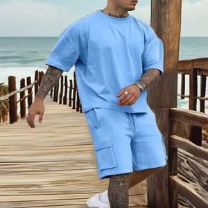 2025 dernier Style Logo personnalisé survêtement sweat short ensemble pour hommes 100% coton hommes été 2 pièces t-shirt short ensemble - Product Image 2