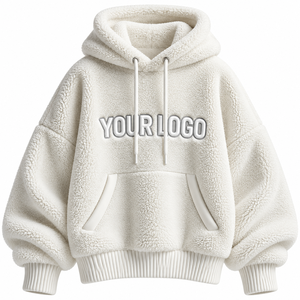 Unisex <b>Sherpa</b> <b>Fleece</b> Hooded Sweatshirt Oversized Fit Front Logo Print Winter Warm Solid Color Regular Sleeve Knitted Style - Product Image 3