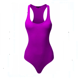 Maillot de bain une pièce taille haute pour femmes, sans manches, col rond, séchage rapide, couleur unie, vêtements de plage printemps-été - Product Image 3