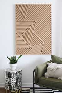 Panneau mural en bois géométrique moderne, décoration murale en bois artisanale pour salon, chambre et décoration intérieure - Product Image 1