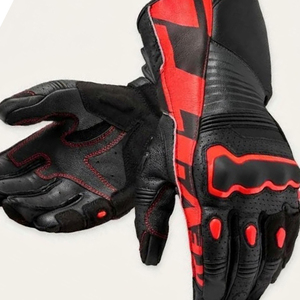 Guantes de Motociclismo de Cuero Rojo y Negro, Guantes de Ciclismo de Dedo Completo, Perforados, con Agarre Protector, para Uso en Exteriores - Product Image 2