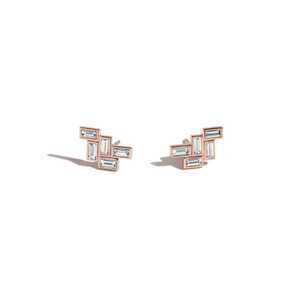 Pendientes de Diamantes Cultivados en Laboratorio, Modernos, Geométricos, Minimalistas, Arquitectónicos, Oro de 14K, Corte Baguette, para Uso Diario de Mujeres, Venta al Por Mayor - Product Image 5