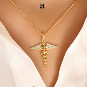 Pendentif Symbole Médical en Or 14K/18K, Collier Caducée avec Diamants Naturels, Fournisseur de Bijoux en Gros - Product Image 1