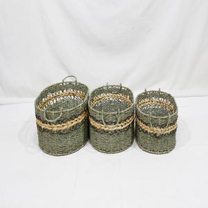 Cesta de Almacenamiento de Mimbre Ecológica, Organizador de Fibra Vegetal Tejido a Mano con Asas Redondas para Artículos del Hogar - Product Image 2