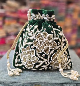 Embroidered <b>Clutch</b> Purse Potli Pouch Drawstring Bag Fashionable <b>Wedding</b> Favor Return Gift - Product Image 1