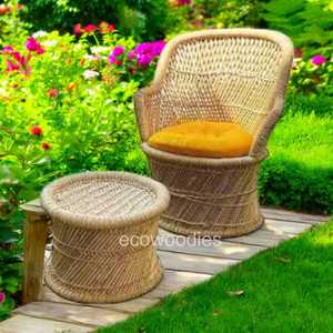 Sarkanda Silla de cuerda de bambú hecha a mano con incrustaciones de hueso cómodo interior/exterior jardín Patio muebles para dormitorio escuela almacén - Product Image 3