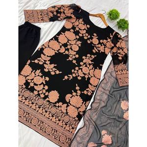 Designer Silk Salwar Kameez Party Wear Top-Bottom and Dupatta with Heavy Embroidery Work Elegant Look - Product Image 3