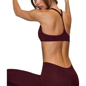 Women Wine Red Sports Bra Adjustable Strap Backless Gym Yoga Fitness Workout Breathable Activewear Stretch Training Bra - Product Image 3