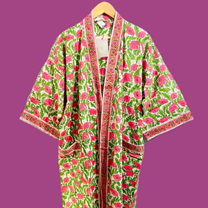 Kimono en coton imprimé à la main, vêtements de festival, robes pour femmes, 100% coton, kimono imprimé à la main, chemise de nuit - Product Image 1