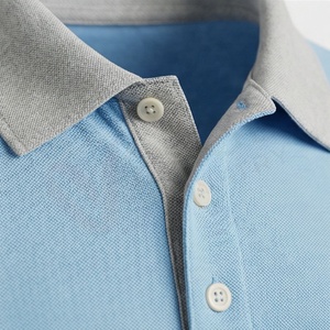 Polo à manches courtes bleu clair pour homme, tricot uni, coupe décontractée, col et poignets gris - Product Image 4