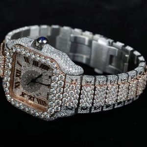 Montre de luxe pour homme avec diamants, boîtier carré en argent moissanite 36 mm, mouvement à quartz analogique ETA, cadran à chiffres romains, verre saphir - Product Image 4