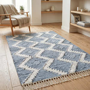 Alfombra Geométrica Chevron de Algodón, Tejido Plano, Ecológica, Rectangular, para Sala de Estar, con Flecos, de Pelo Corto, Lavable, Tipo Kilim - Product Image 2