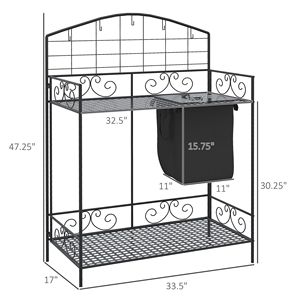 Piano di lavoro in acciaio con grande coperchio del sacco integrato e ripiano di stoccaggio a 5 ganci per lavori di invasatura efficienti - Product Image 3