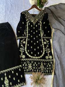 Ensemble Kurta et Plazzo en velours brodé avec dupatta en organza, tenue de fête élégante pour femmes, costume de créateur entièrement cousu - Product Image 6