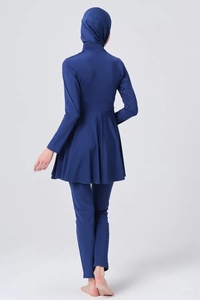 Willson Striped Burkini 2-Piece <b>Set</b> Beige & Tan Quick Dry Spandex/Nylon Fabric Waterproof <b>Plus</b> <b>Size</b> Swimwear with Legging Turban - Product Image 2