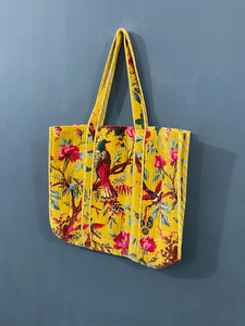Bolsa de Compras de Verano Ligera de Algodón Ecológico, Hecha a Mano con Estampado de Bloques, Acolchada, con Cierre de Cremallera y Práctico Bolsillo - Product Image 2