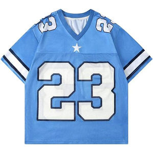 เสื้อยืดคอกว้างผ้าโพลีเอสเตอร์ตาข่ายแห้งเร็วพิมพ์ลายซิลค์สกรีนสำหรับผู้ชาย สไตล์เสื้อฟุตบอลย้อนยุคแนวสตรีทแวร์ - Product Image 2