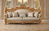 Ensemble de canapés 7 places de luxe en bois massif sculpté style arabe-persan avec feuilles dorées, mobilier de salon DST EXPORTS