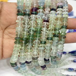 ลูกปัดพลอยรอนเดลล์ เกรด AAA ฟลูออไรต์สีเขียวธรรมชาติ ลูกปัดรอนเดลล์เจียระไน ขนาด 8 มม. ความยาว 8 นิ้ว - Product Image 1