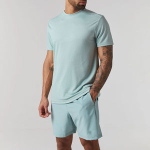 mens mint green solid plain <b>short</b> sleeve <b>tshirt</b> matching <b>shorts</b> 2 piece <b>set</b> athletic gym workout track outfit - Product Image 5