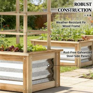 Elevated Wooden Garden Bed with Grid <b>Frame</b> Natural Wood Flowerpot Box for <b>Planting</b> Fencing Trellis & Gates Product - Product Image 2