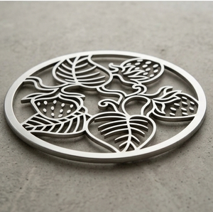 Salvamanteles Redondo de Acero Inoxidable, Moderno, con Diseño de Hoja de Fresa, Salvamanteles Metálico Hueco para Mesa - Product Image 4